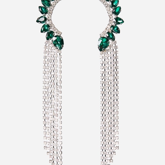 Eloquii Silver And Green Statement Earrings